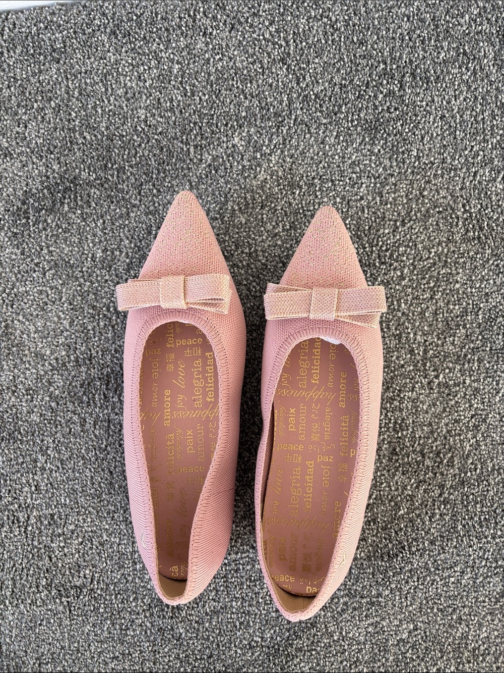 Pointed-Toe Pink Bow Flats for Women- Never worn